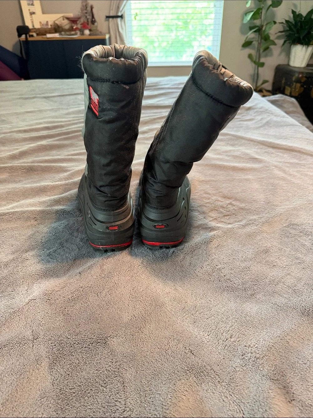 Sorel Kids' Black and Gray Winter Boots with Red Trim